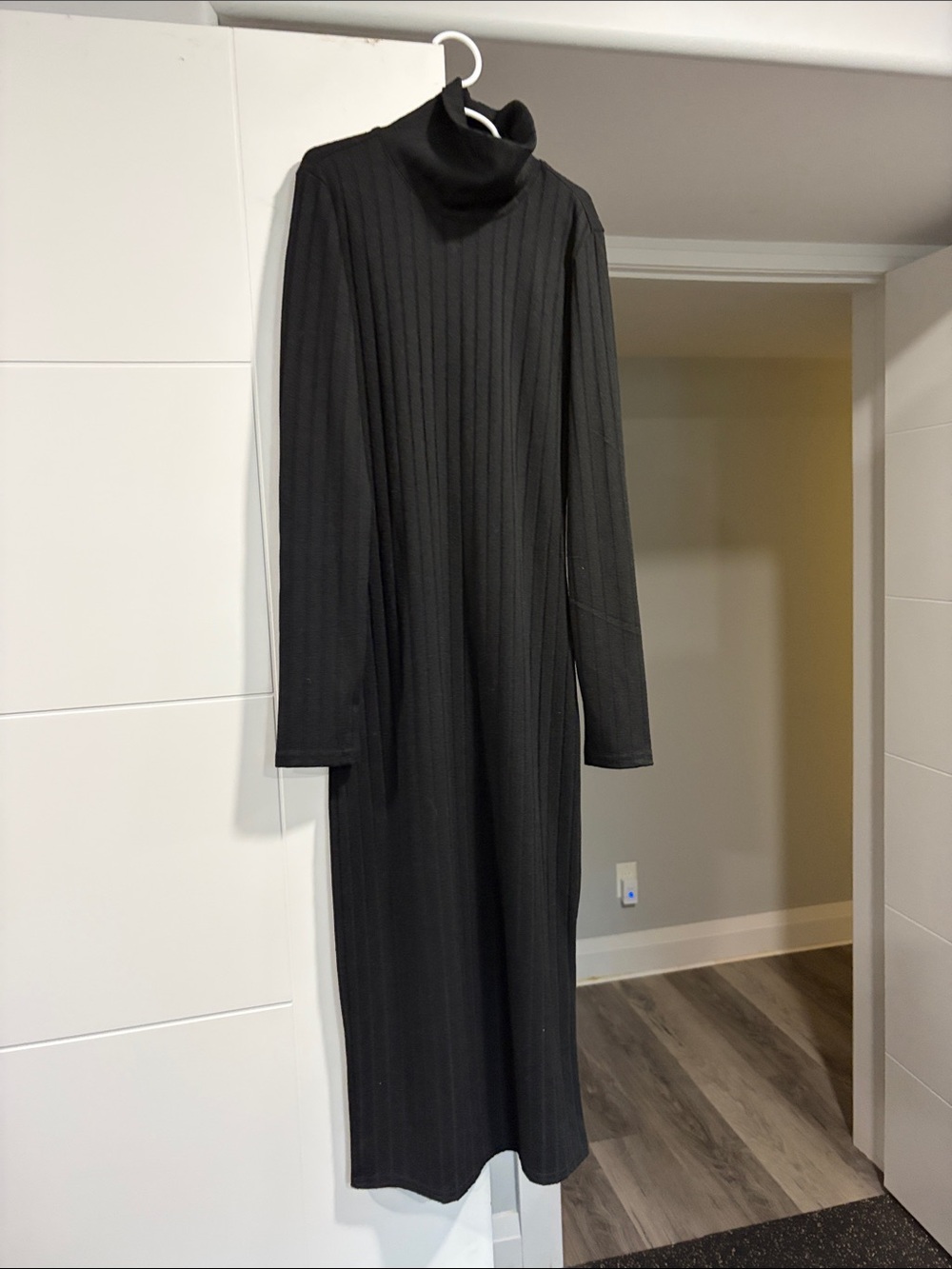 H&M Black Ribbed Turtleneck Midi Dress - Long Sleeve